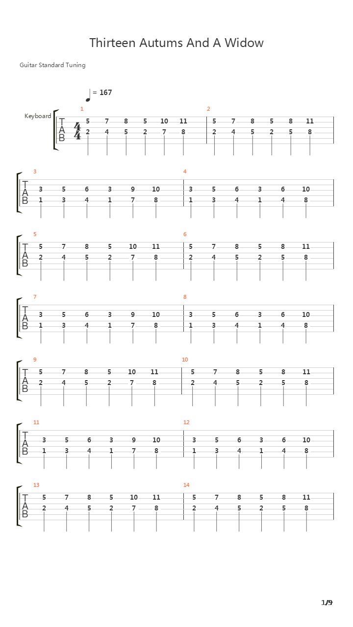 Thirteen Autumns And A Widow吉他谱