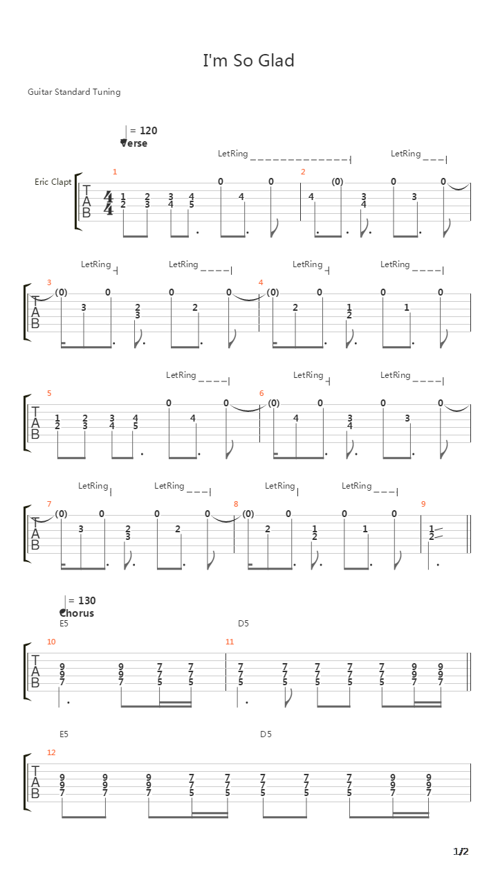 I'm So Glad吉他谱