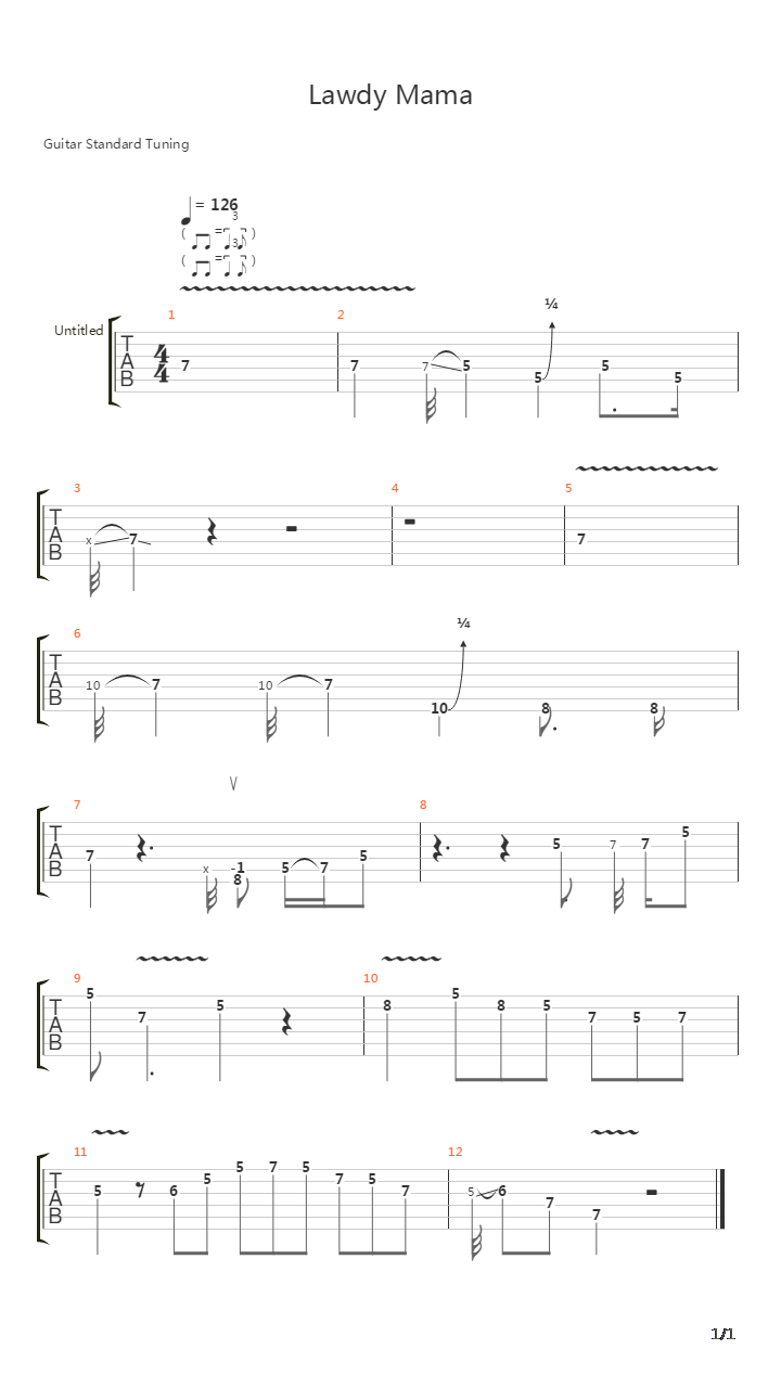 Lawdy Mama (Intro)吉他谱