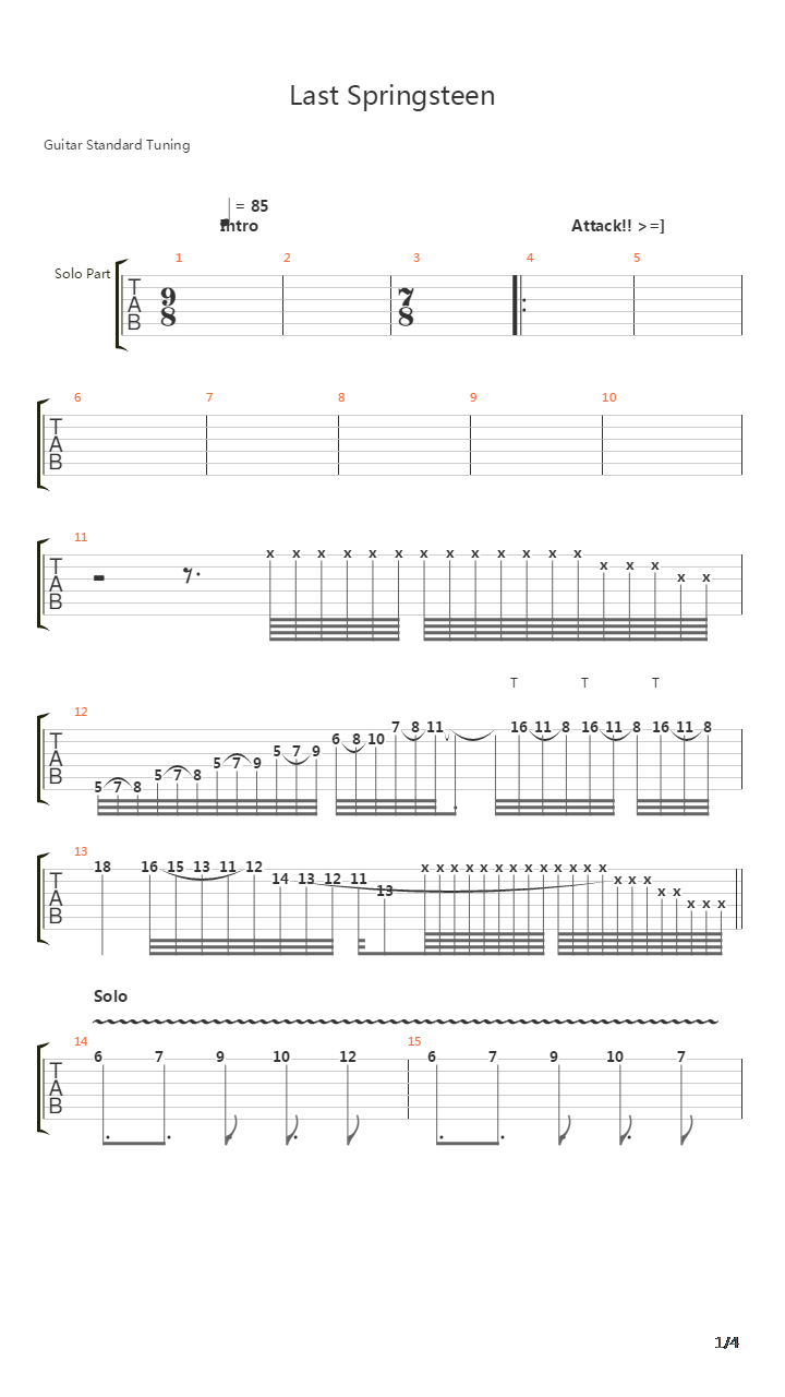 魂斗罗(Contra) - Last Springsteen吉他谱