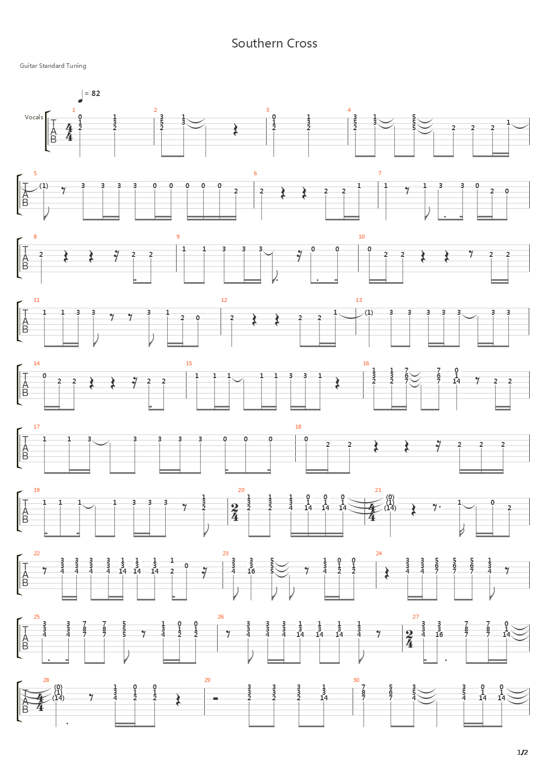 Southern Cross吉他谱