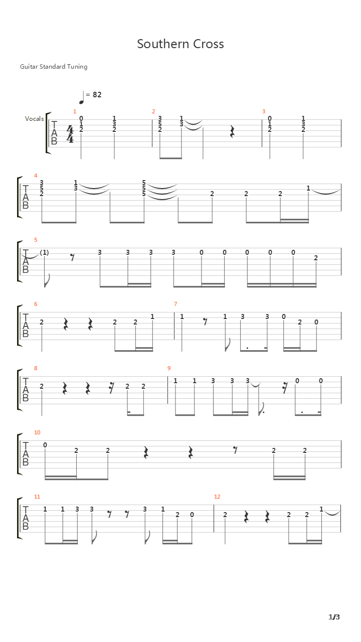 Southern Cross吉他谱
