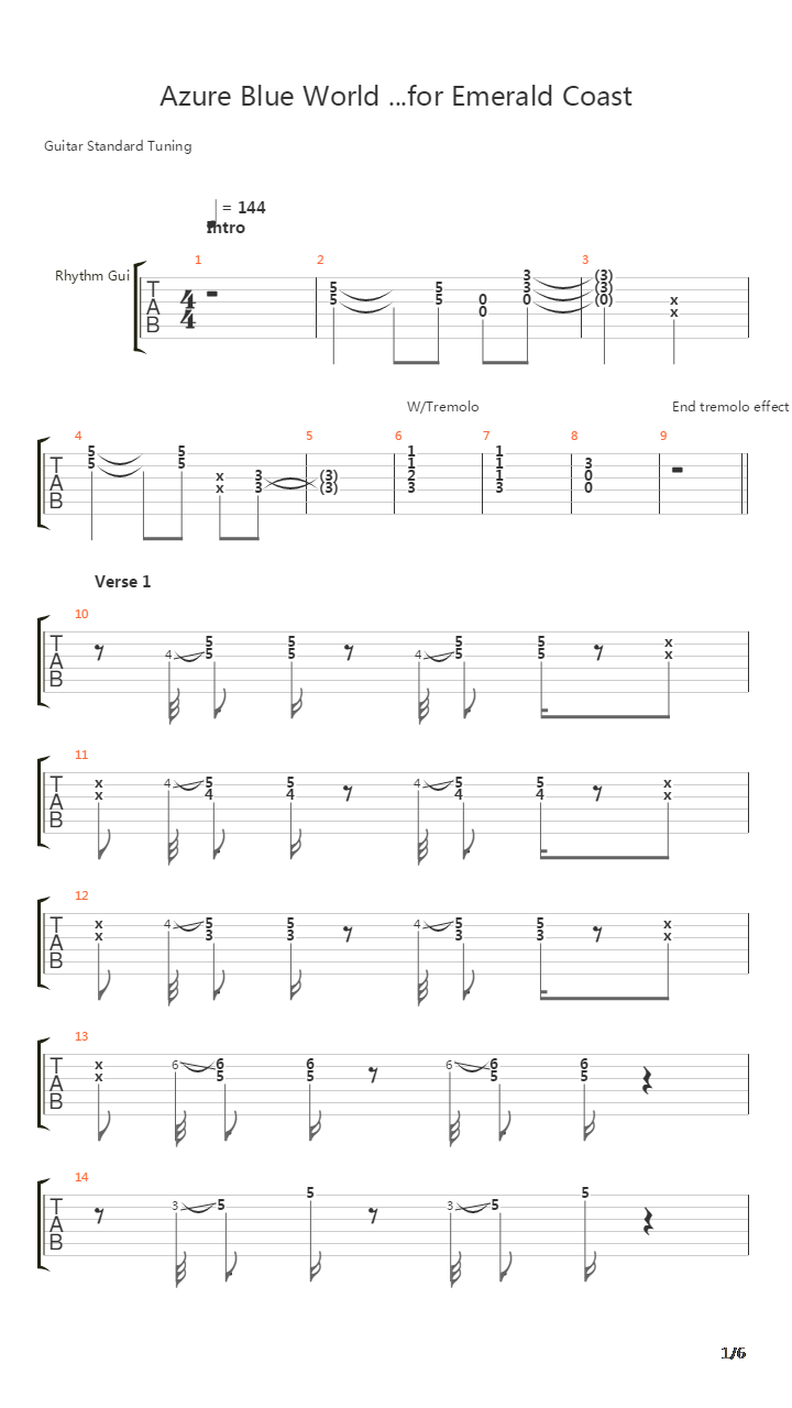 Azure Blue World吉他谱