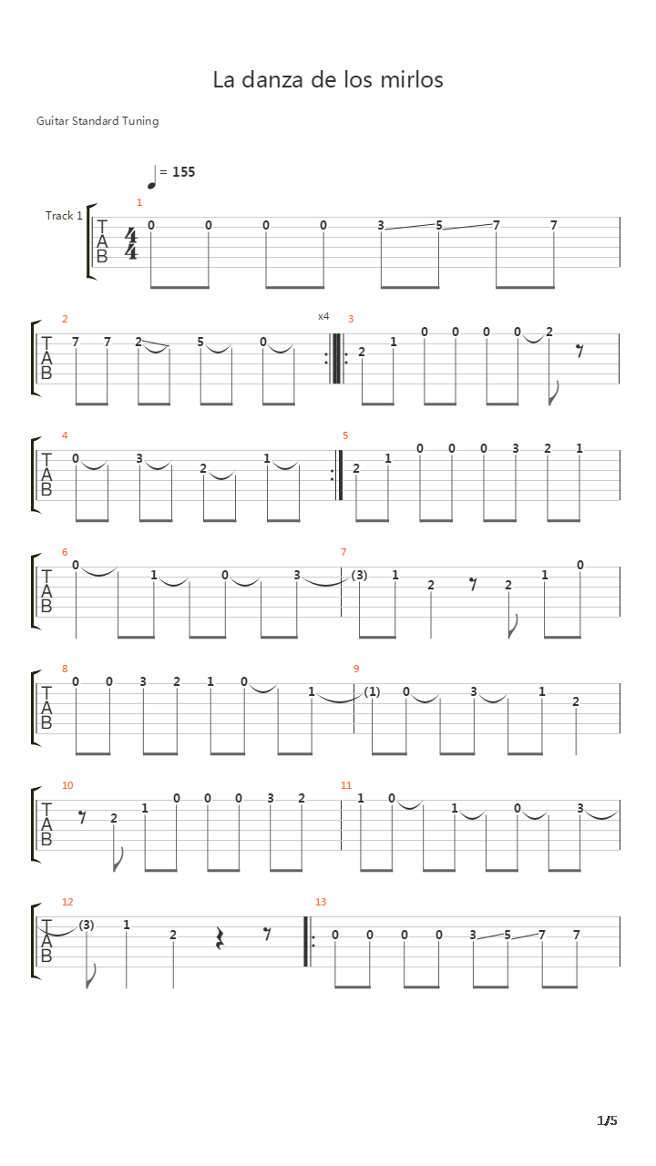 La Danza De Los Mirlos吉他谱