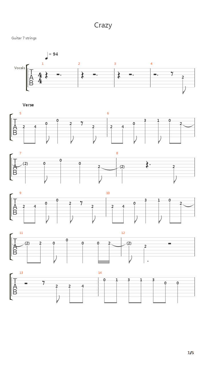 Crazy吉他谱