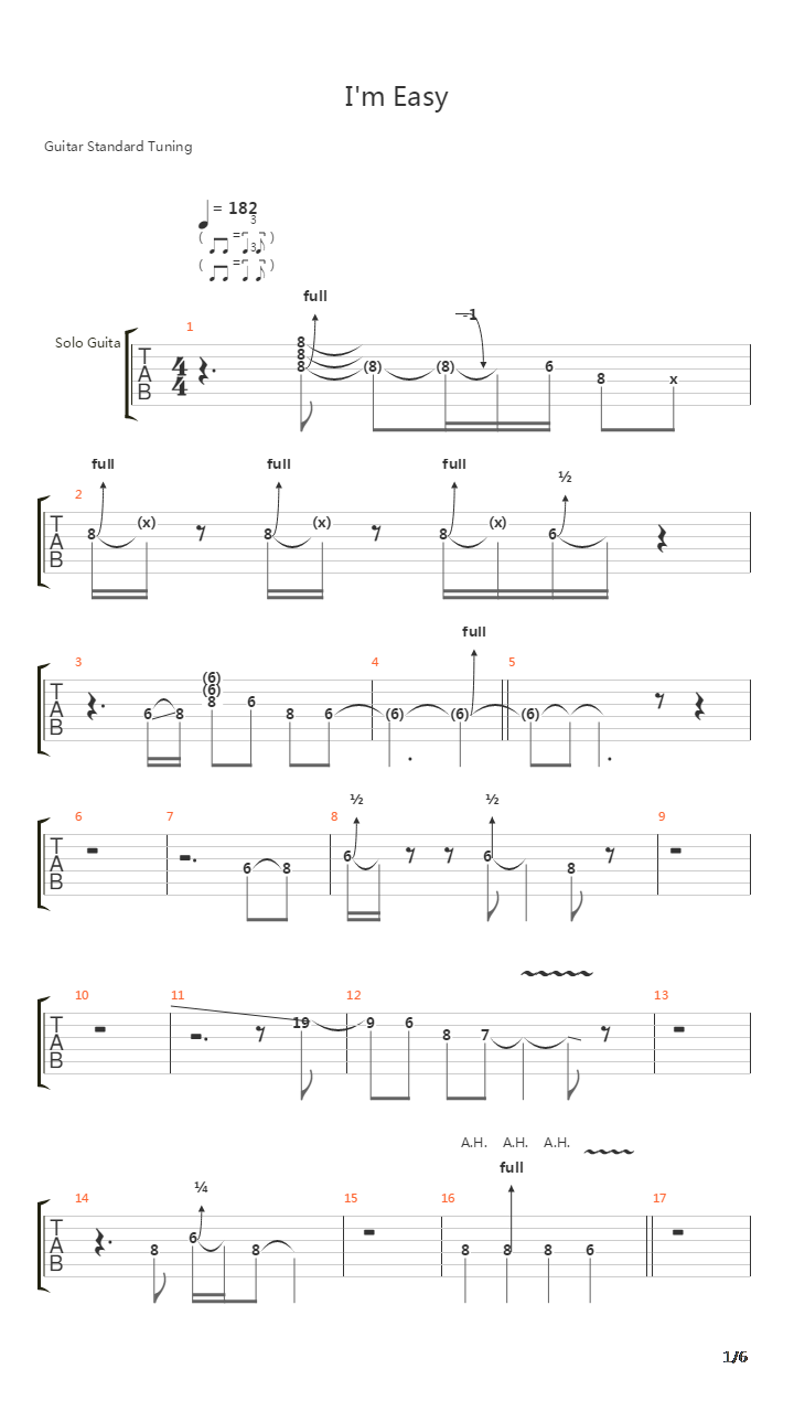 I'm Easy吉他谱