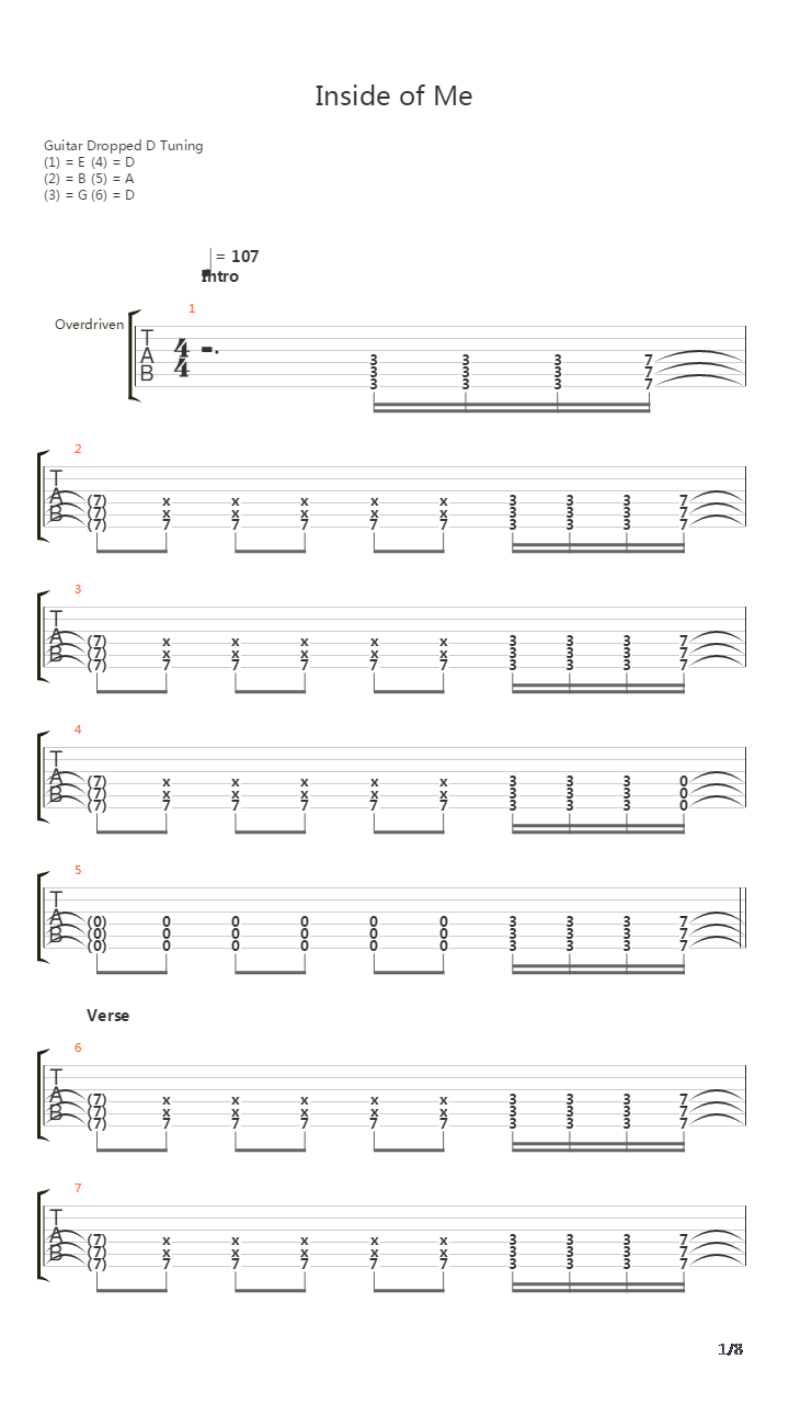 Inside Of Me吉他谱