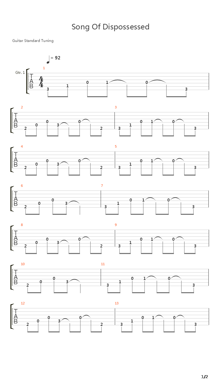 Song Of Dispossessed吉他谱