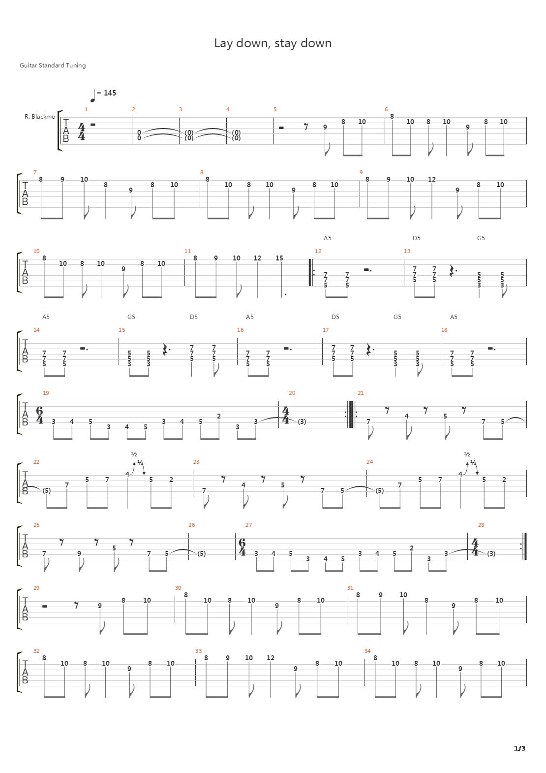 Lay Down, Stay Down吉他谱