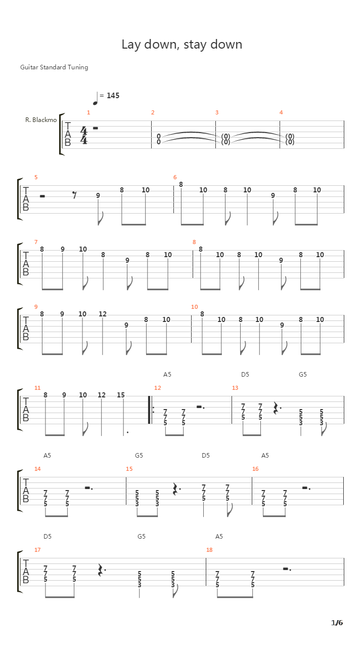Lay Down, Stay Down吉他谱