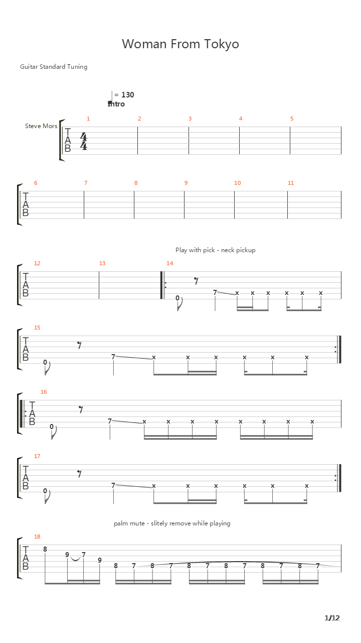My Woman From Tokyo吉他谱
