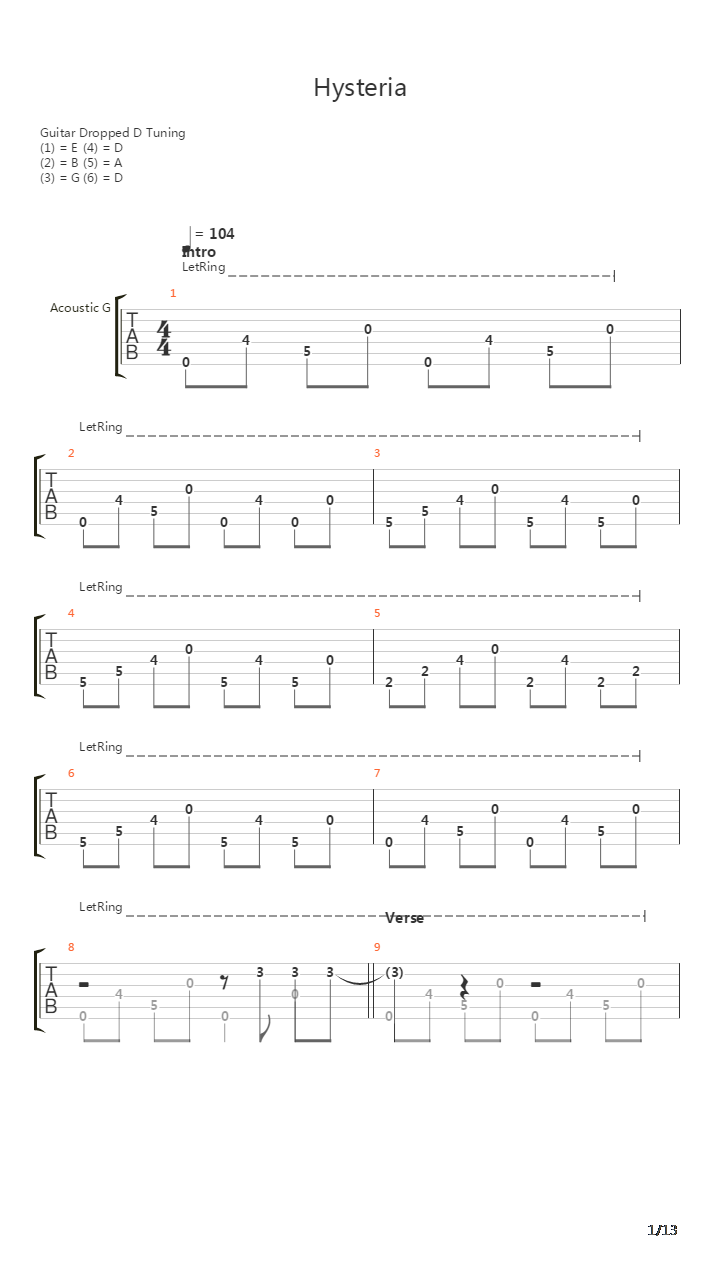 Hysteria (Fingerstyle)吉他谱