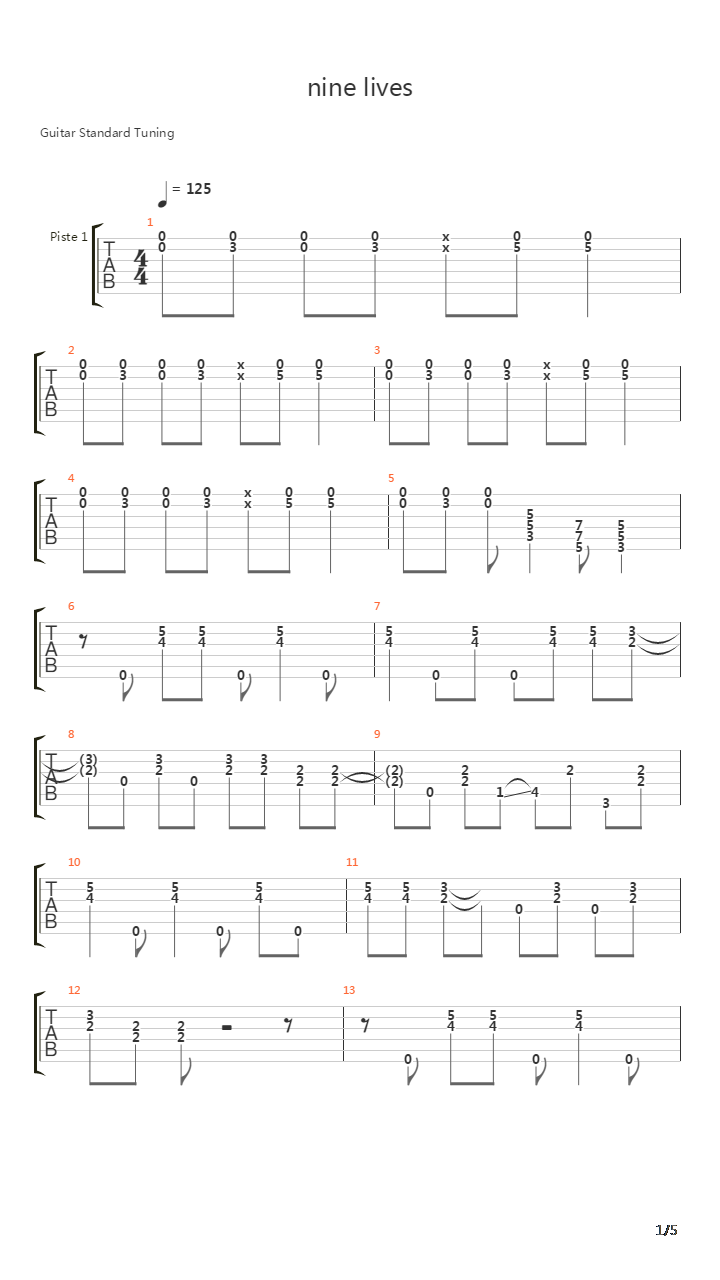 Nine Lives吉他谱