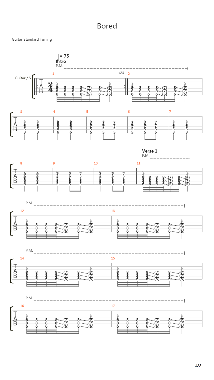 Bored吉他谱