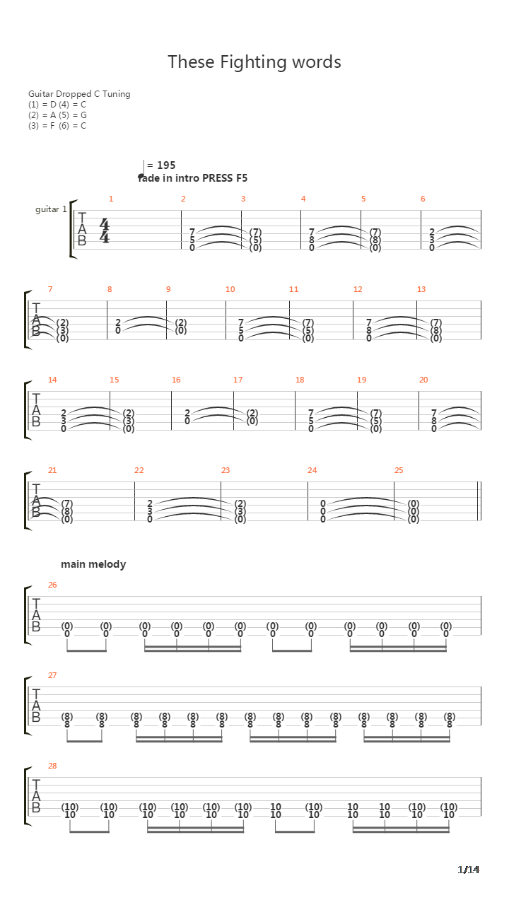 These Fighting Words吉他谱