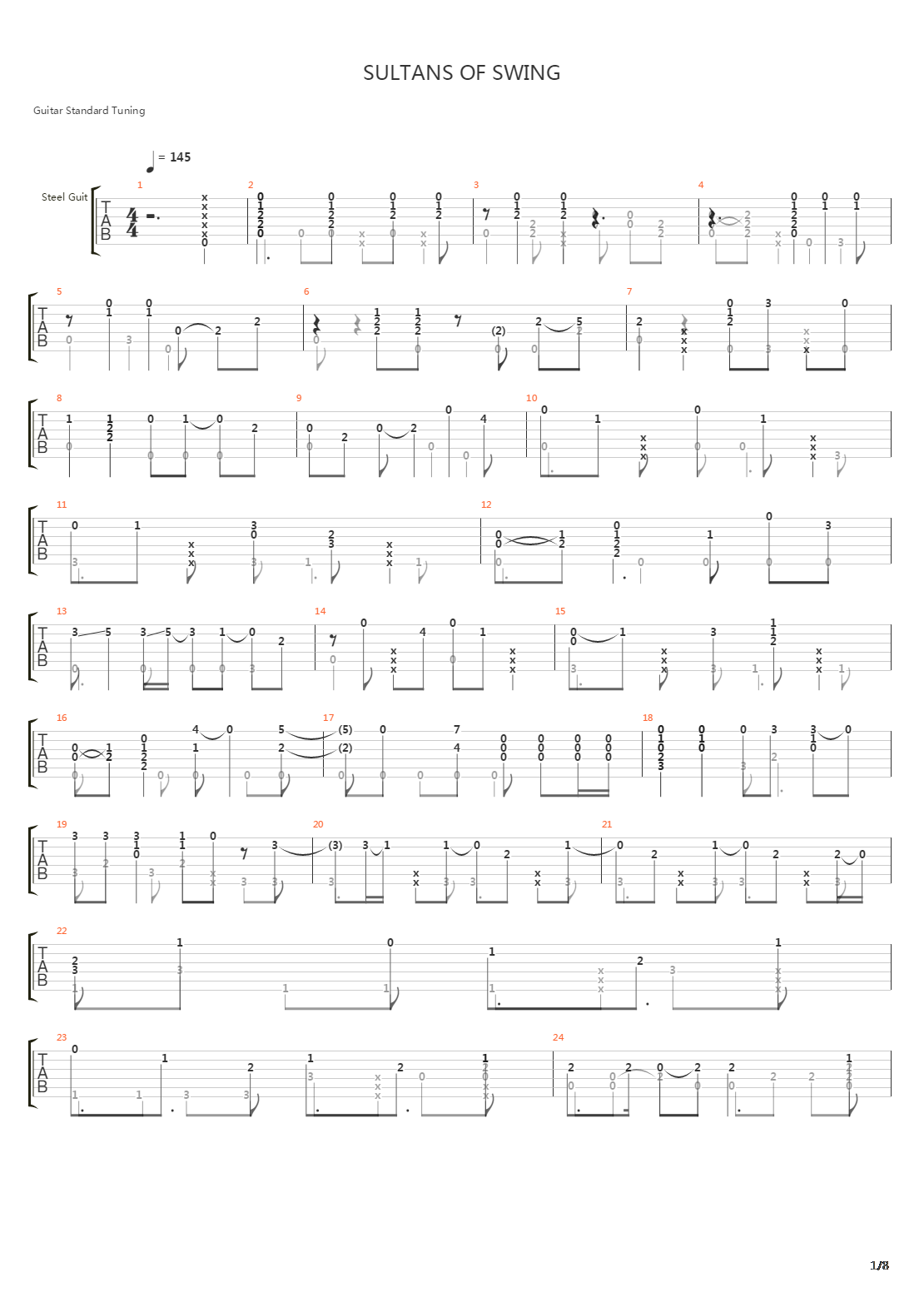 Sultans Of Swing Fingerstyle吉他谱