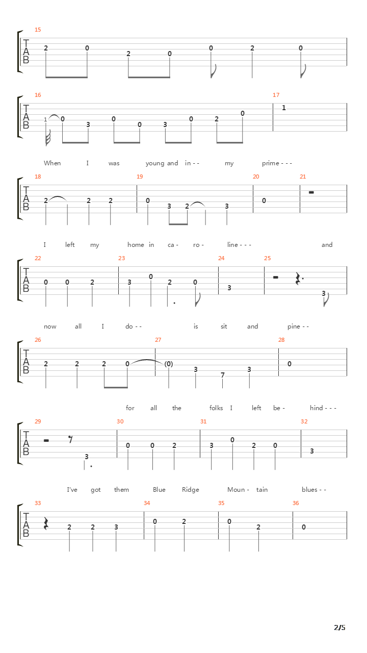 Blue Ridge Mountain Blues吉他谱