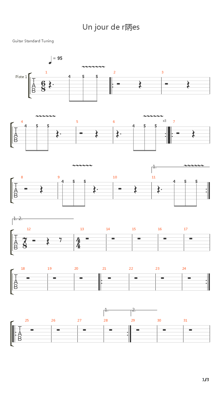 Un Jour De Rêves吉他谱