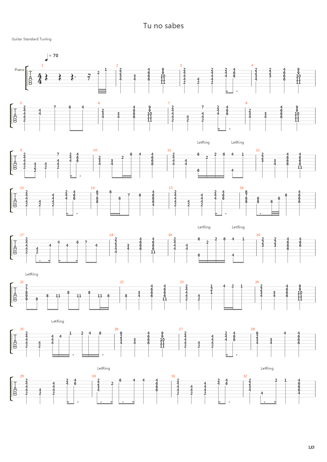 Tu No Sabes吉他谱