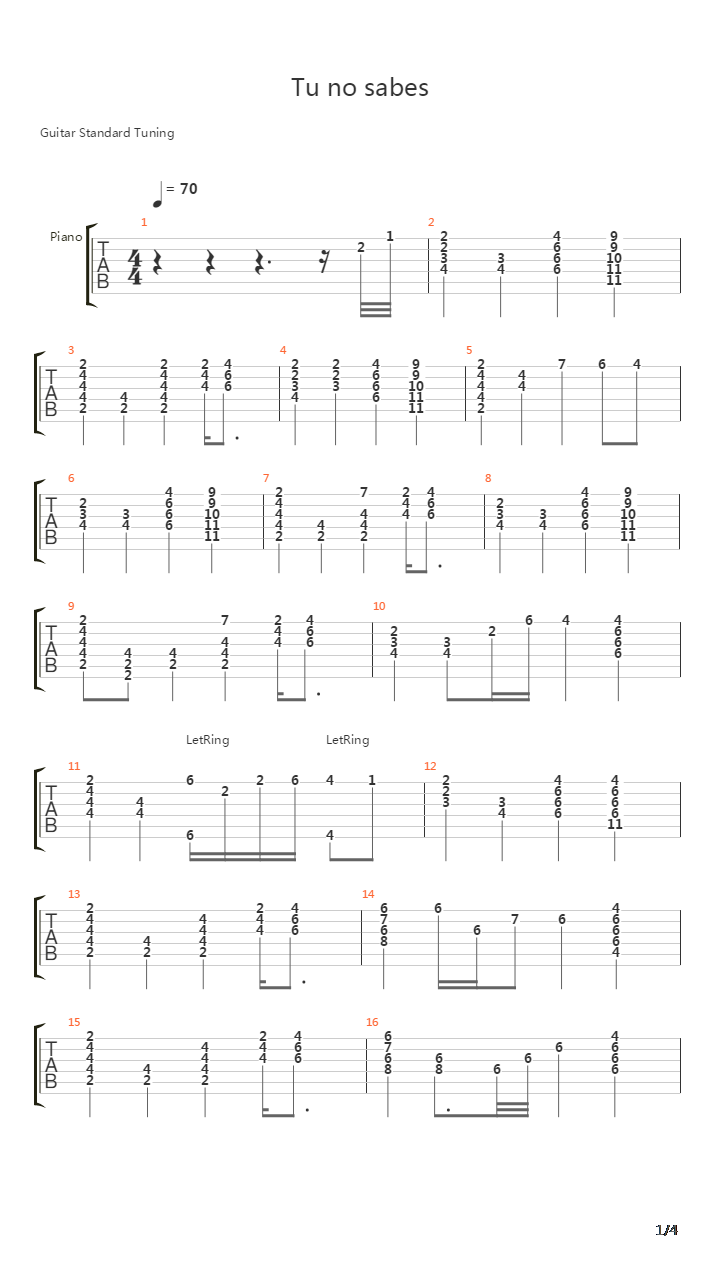 Tu No Sabes吉他谱