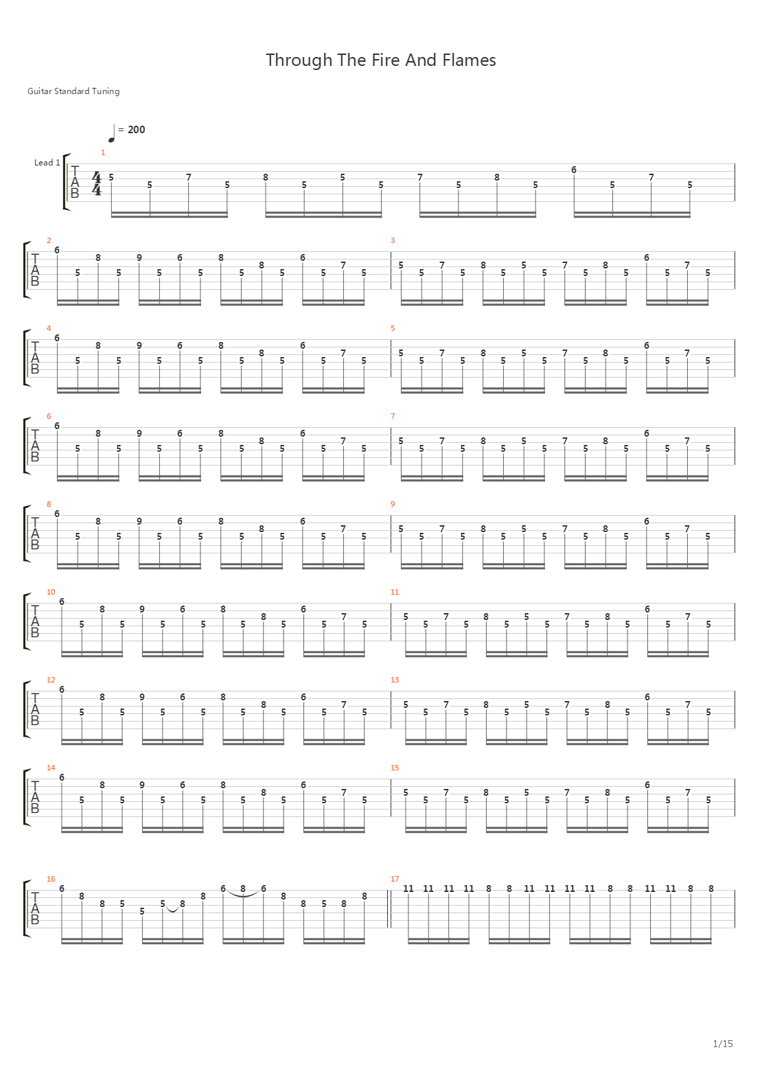 Through The Fire And Flames (One Guitar)吉他谱