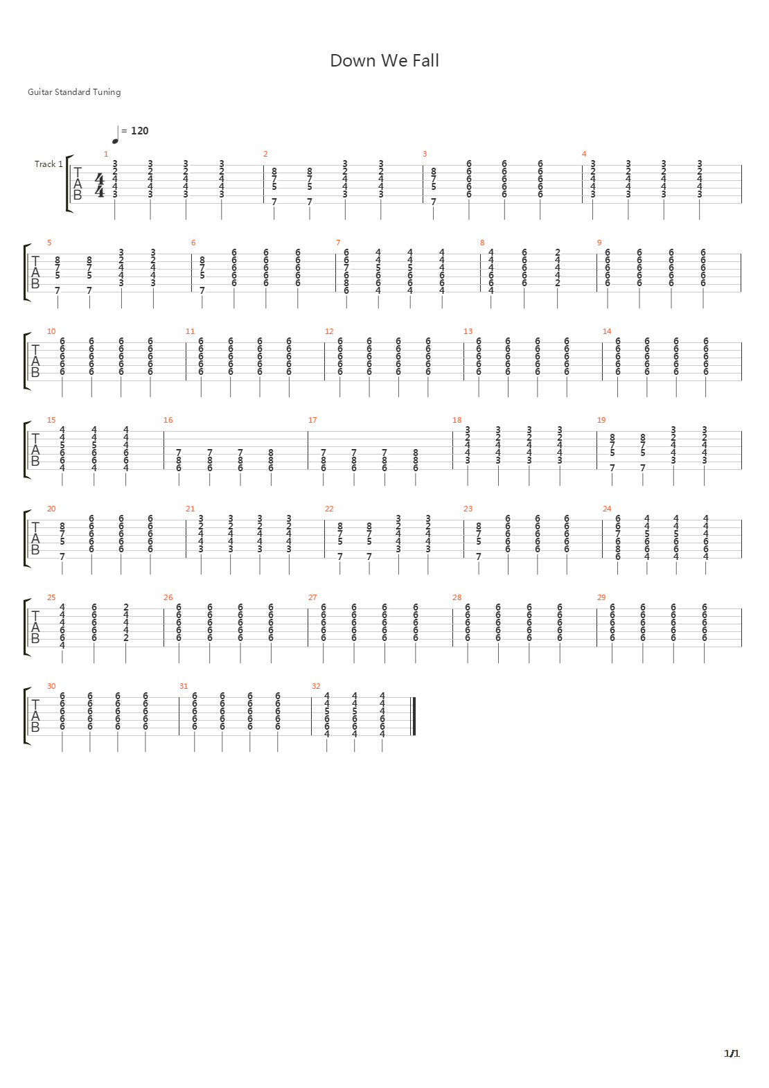 Down We Fall吉他谱