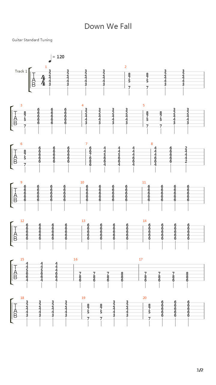 Down We Fall吉他谱
