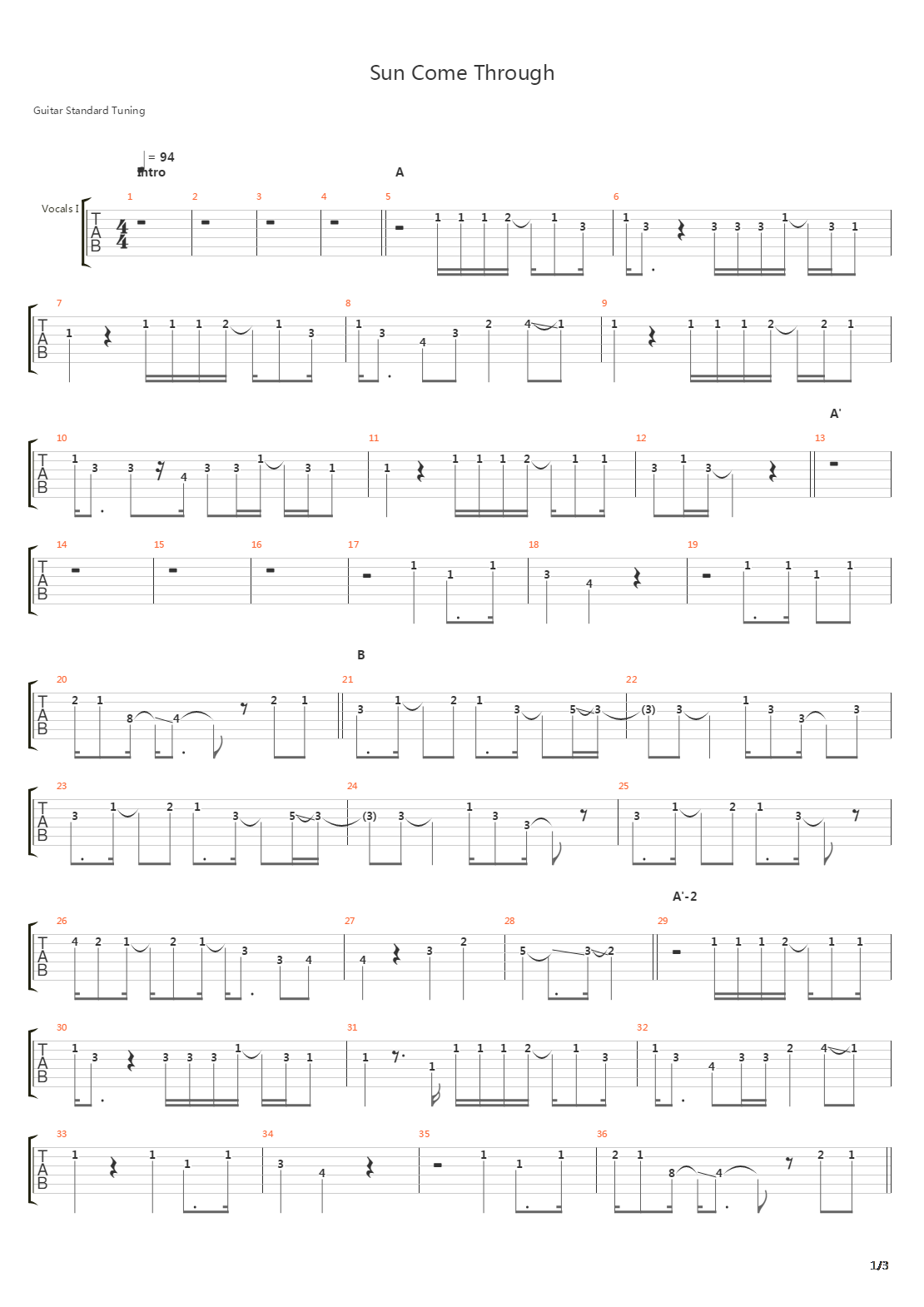 Sun Come Through吉他谱
