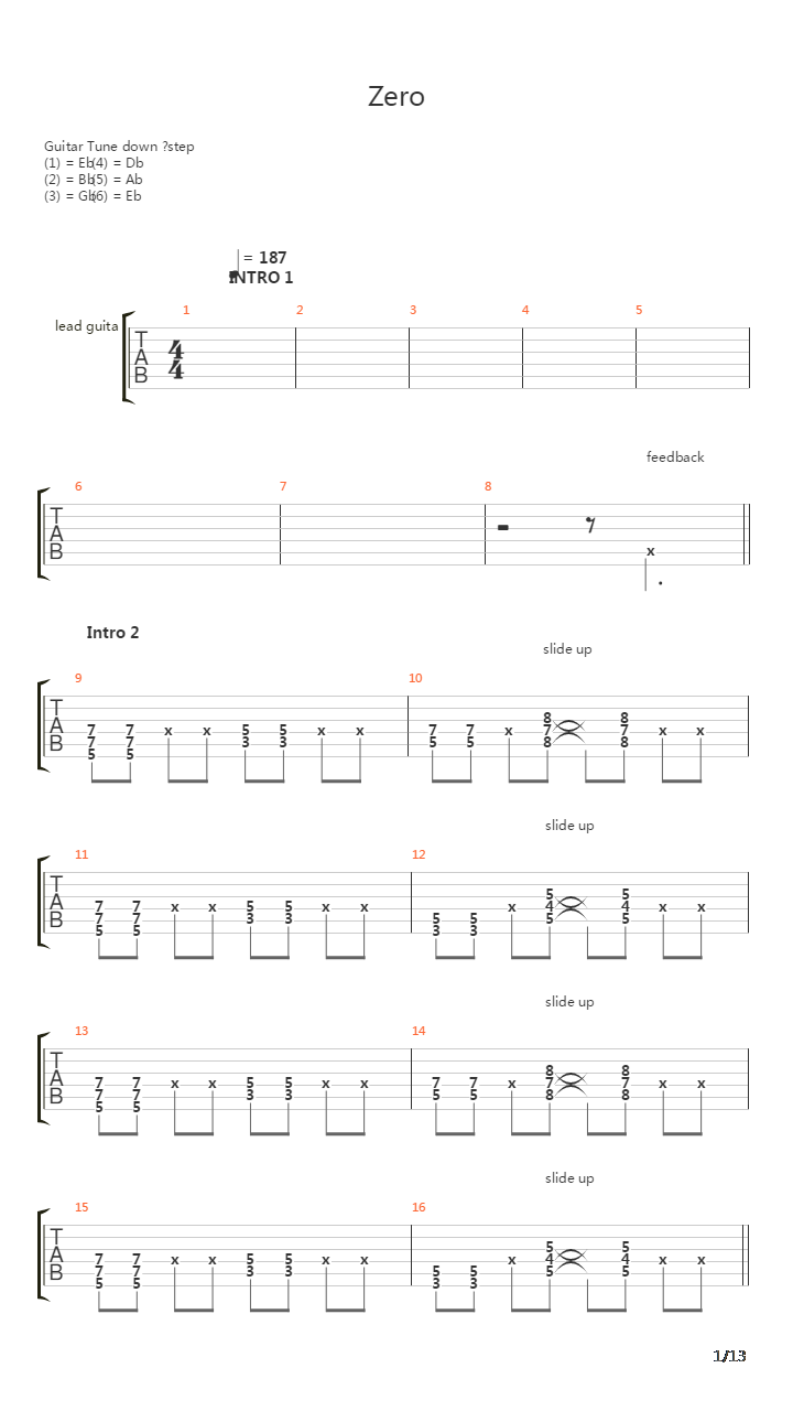 zero吉他谱