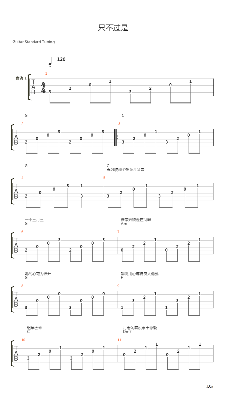 只不过是吉他谱
