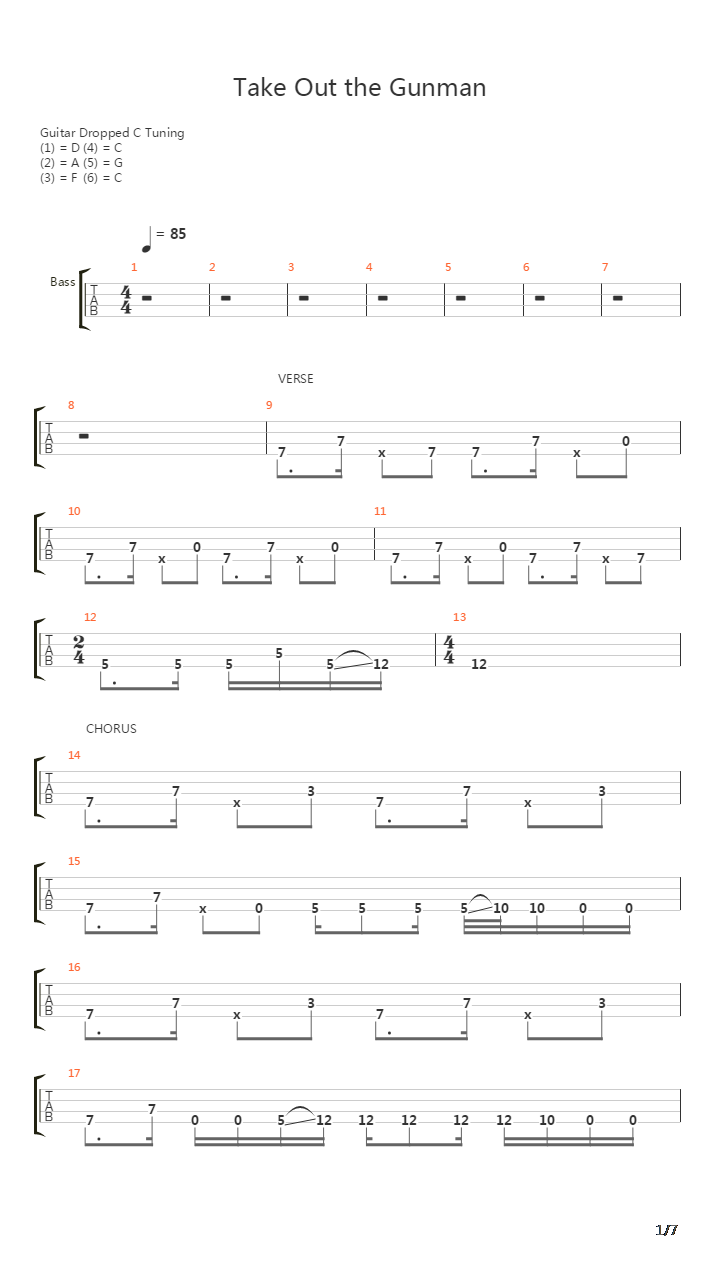 Take Out The Gunman吉他谱