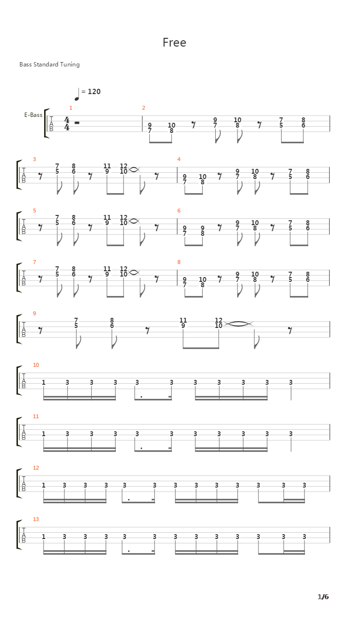 Free吉他谱