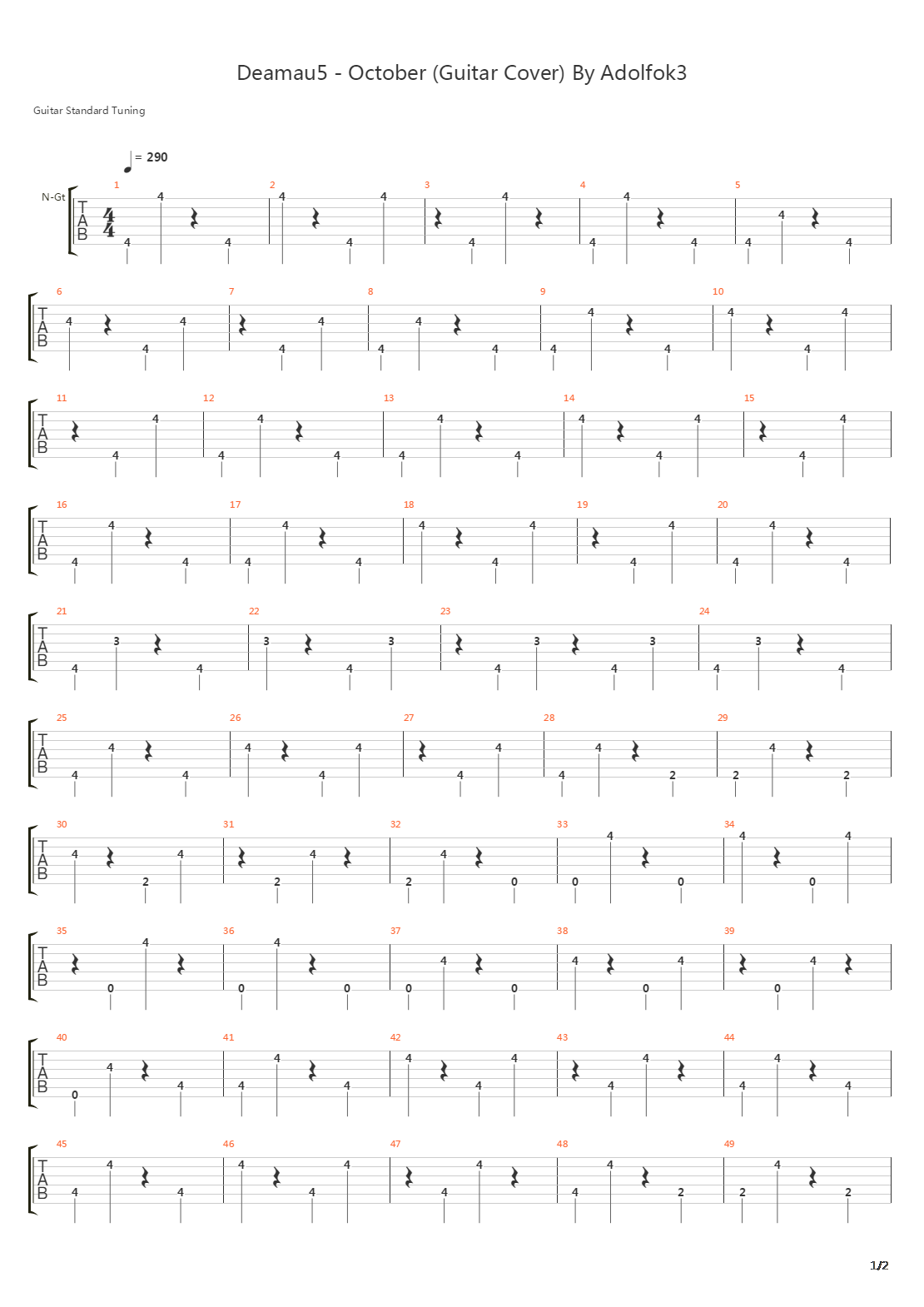 October吉他谱