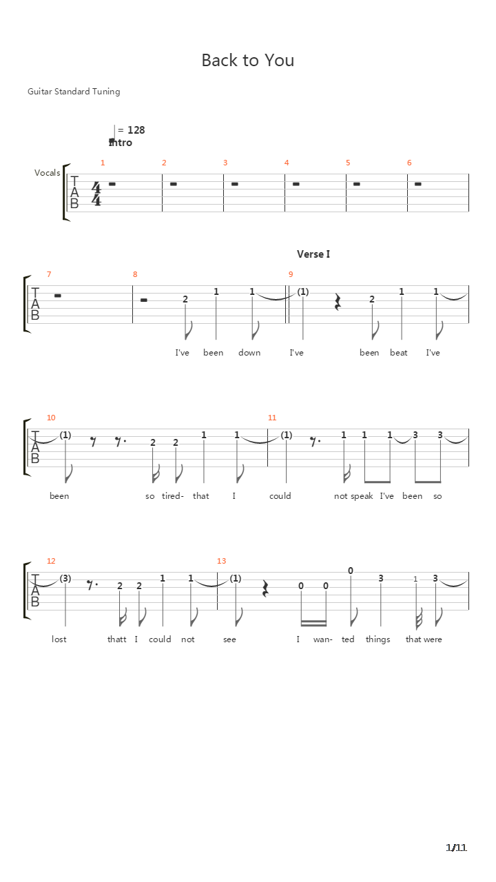 Back To You吉他谱