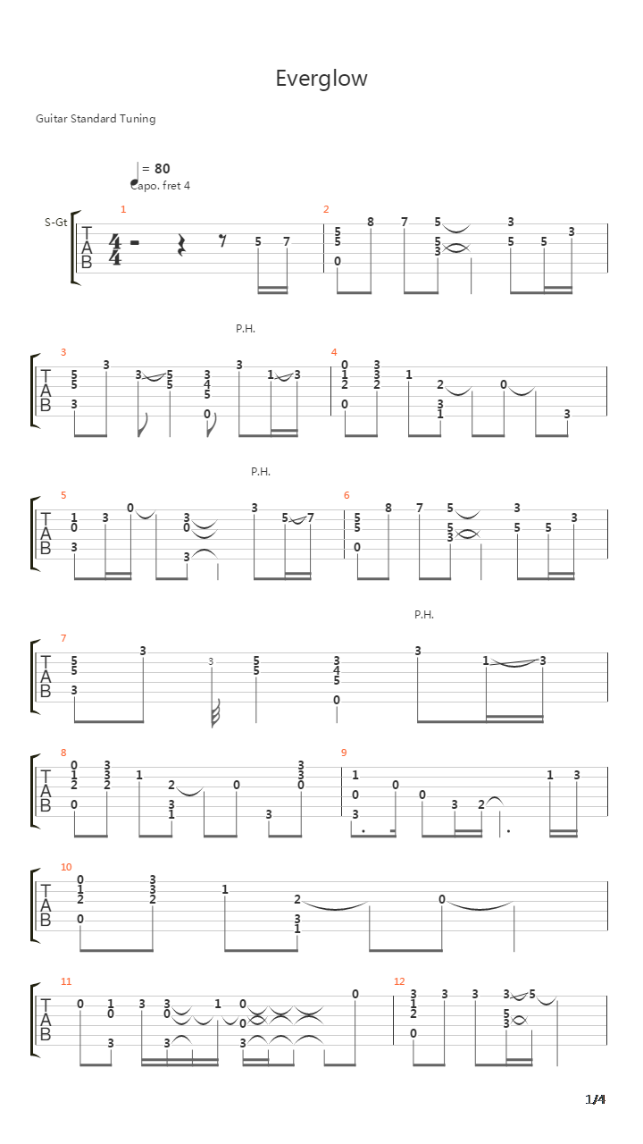 everglow吉他谱弹唱图片