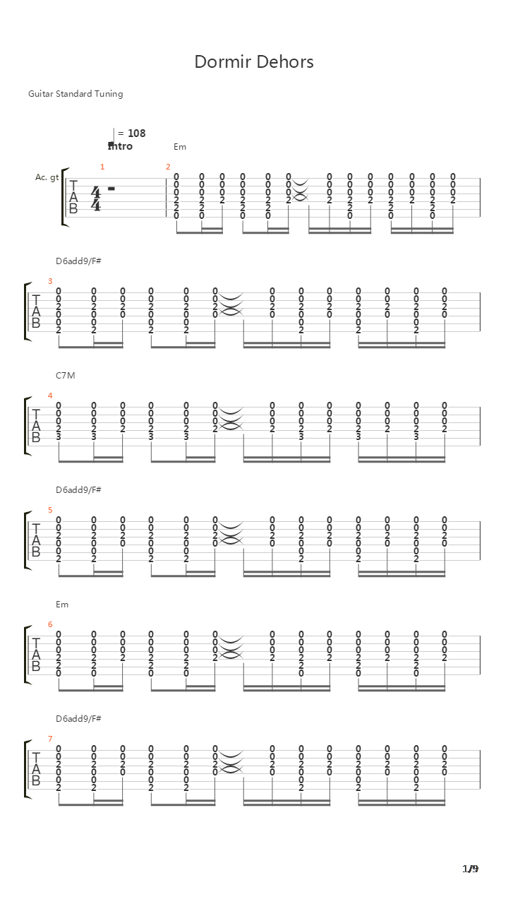 Dormir Dehors吉他谱
