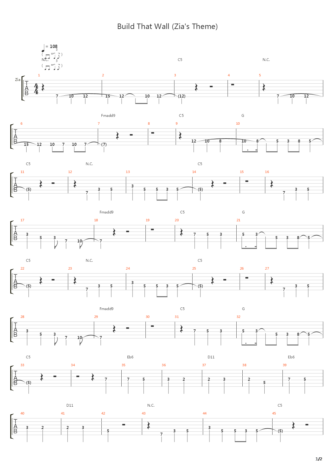 Build That Wall(Zias Theme)吉他谱