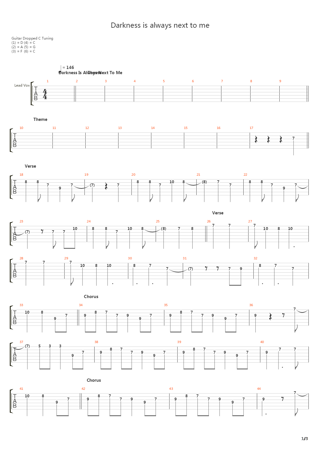 Darkness Is Always Next To Me吉他谱
