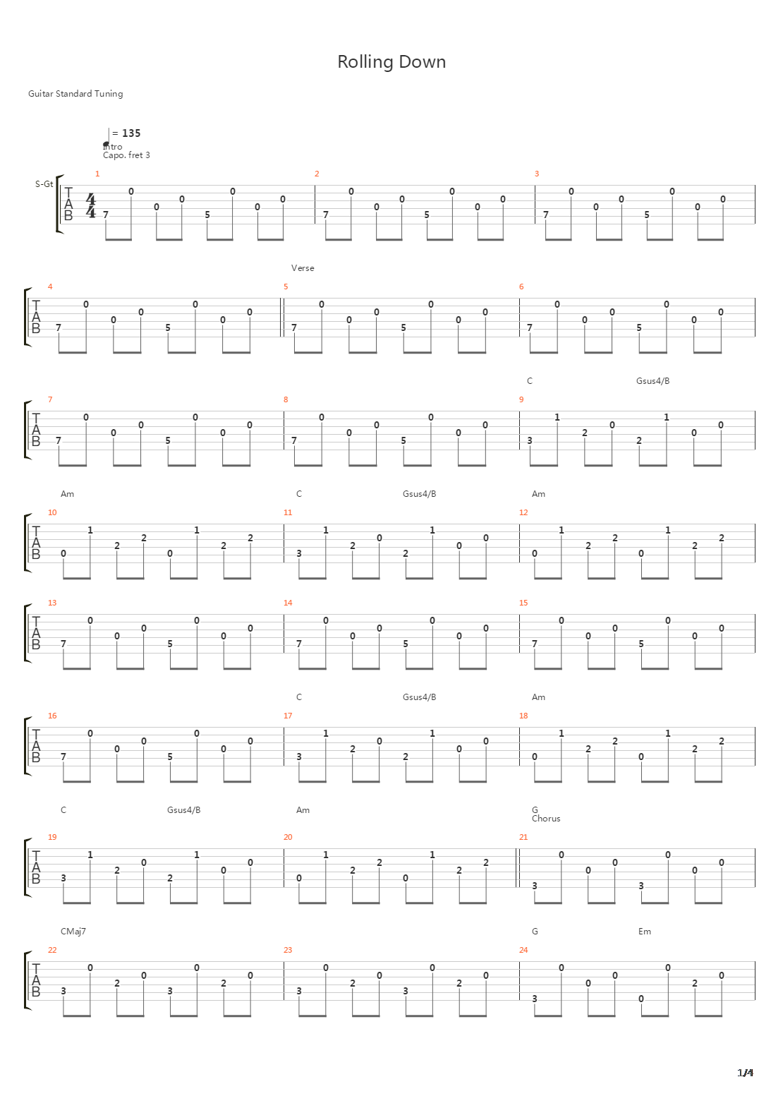 Rolling Down吉他谱