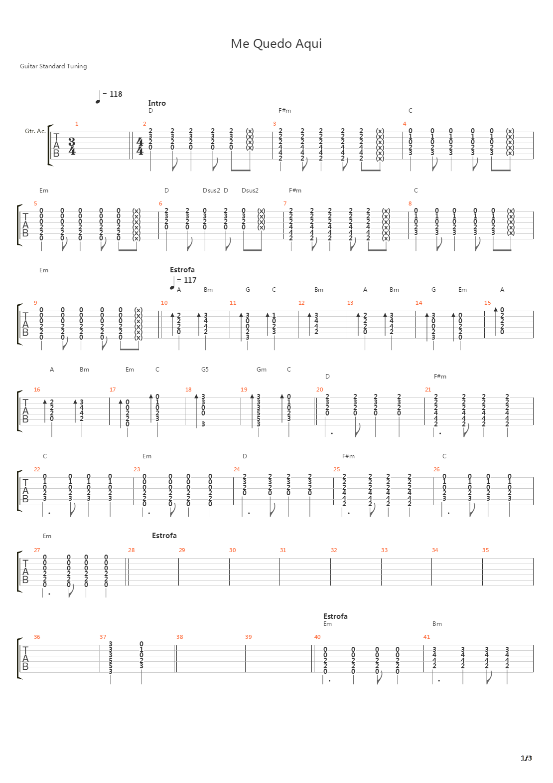 Me Quedo Aqui吉他谱
