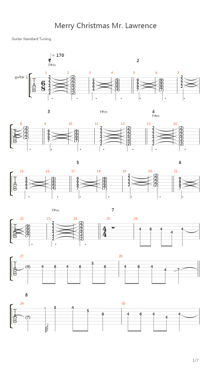 Merry Christmas Mr Lawrence吉他谱