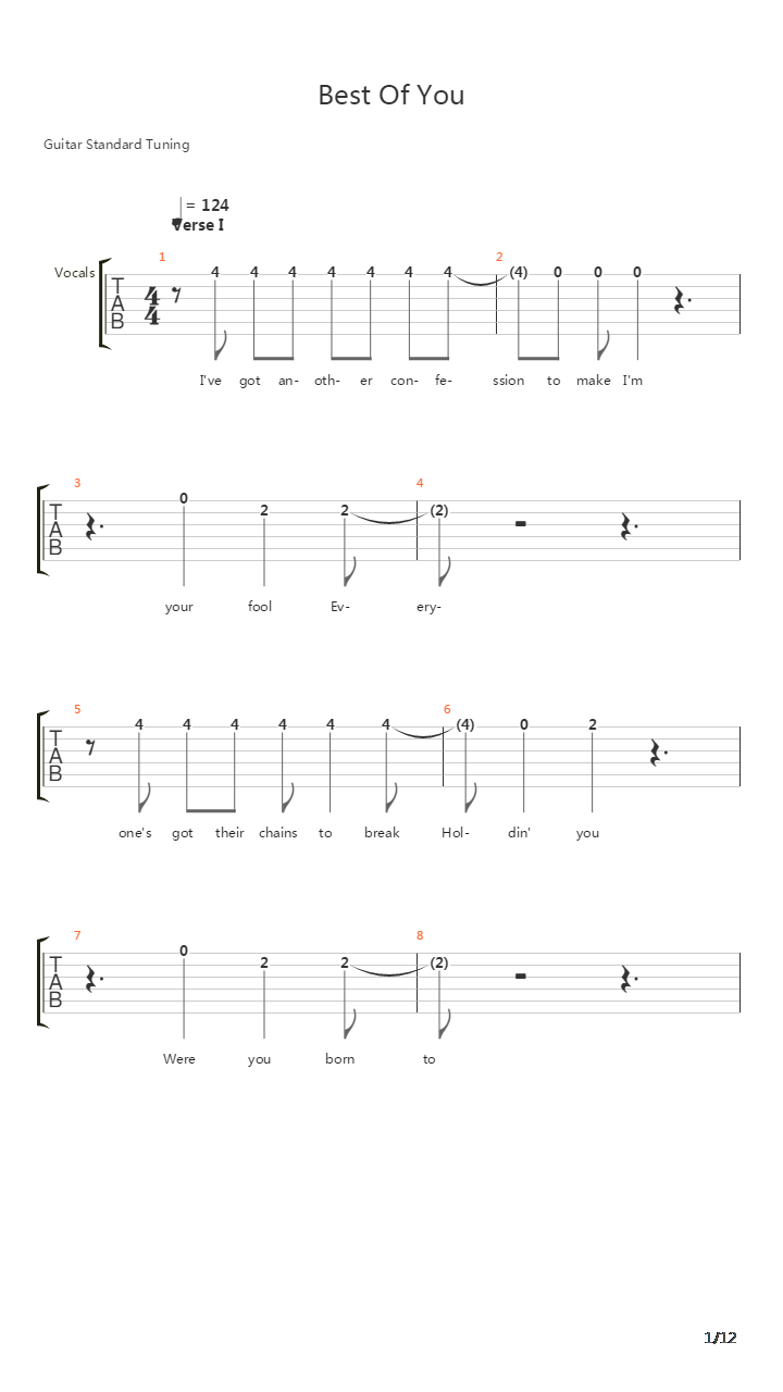 Best Of You吉他谱