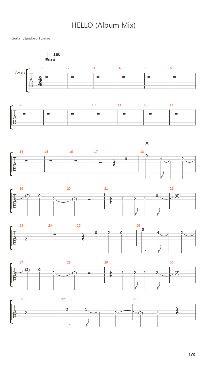 Hello吉他谱