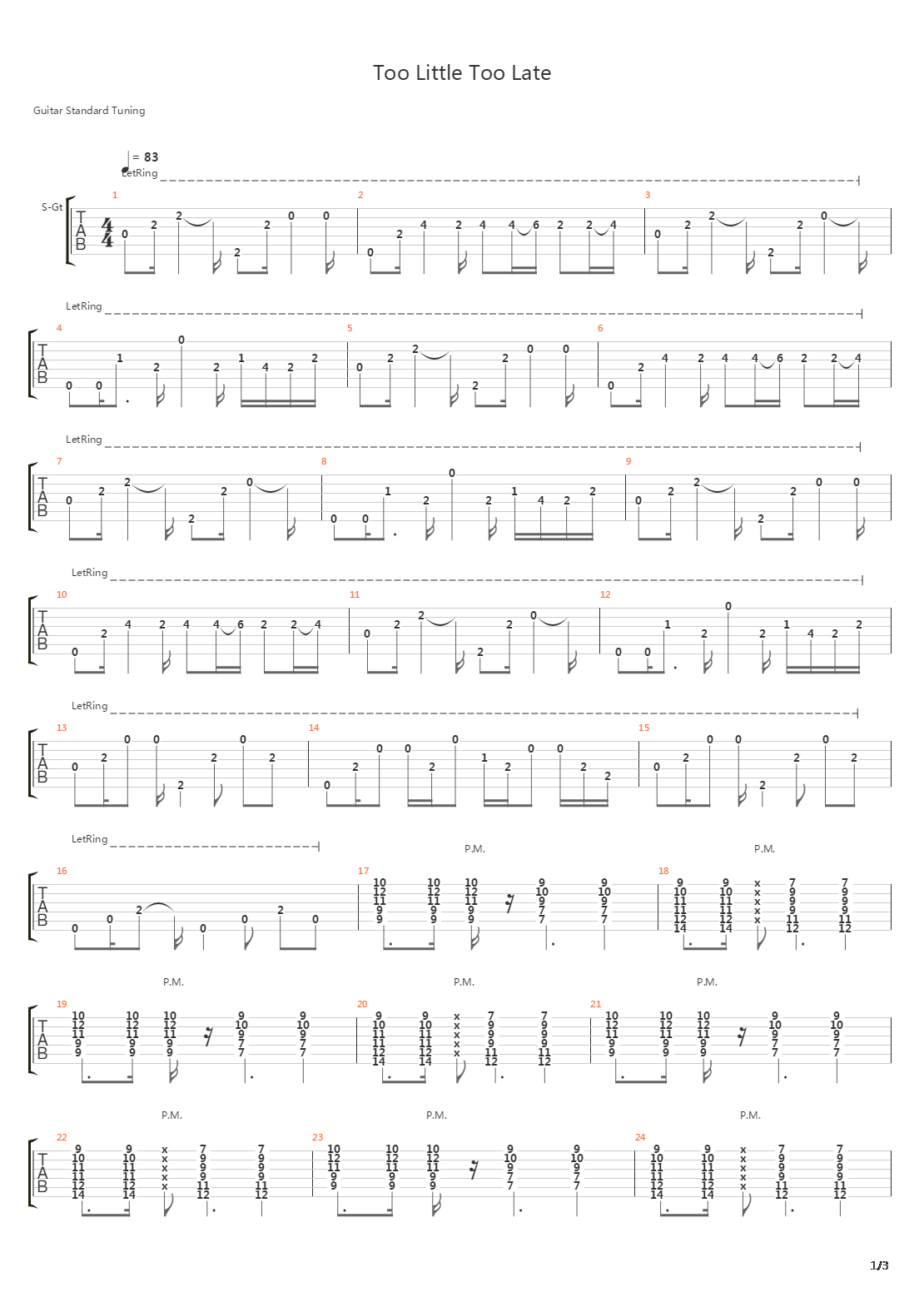 Too Little Too Late吉他谱