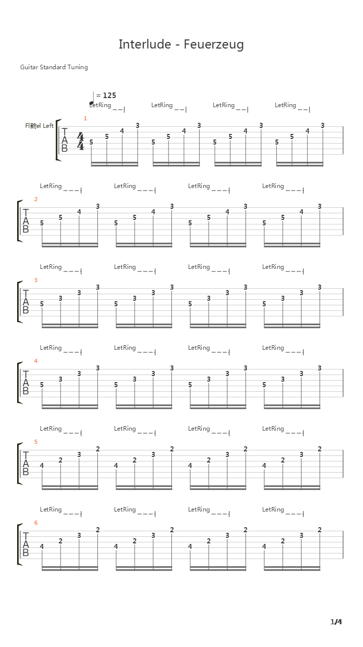 Feuerzeug Part I吉他谱