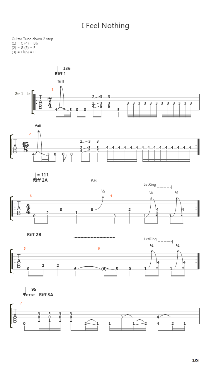 I Feel Nothing吉他谱