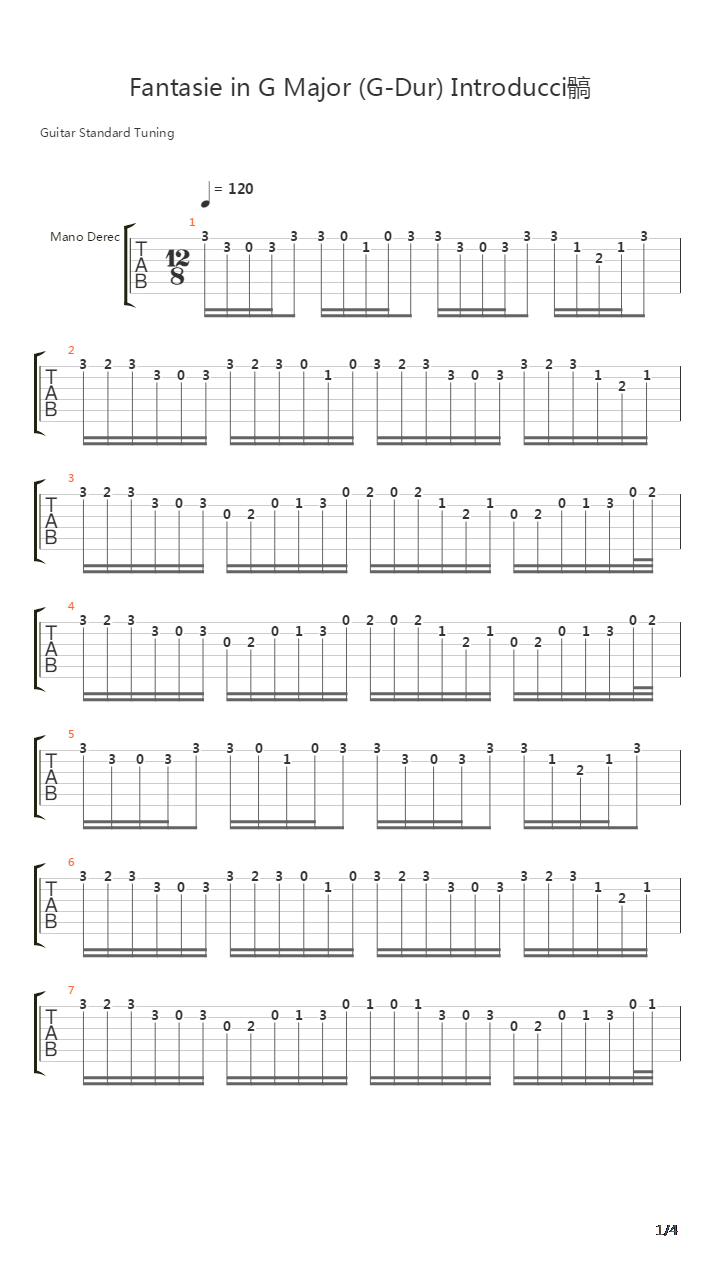 BWV 572 Fantasia in G Major吉他谱