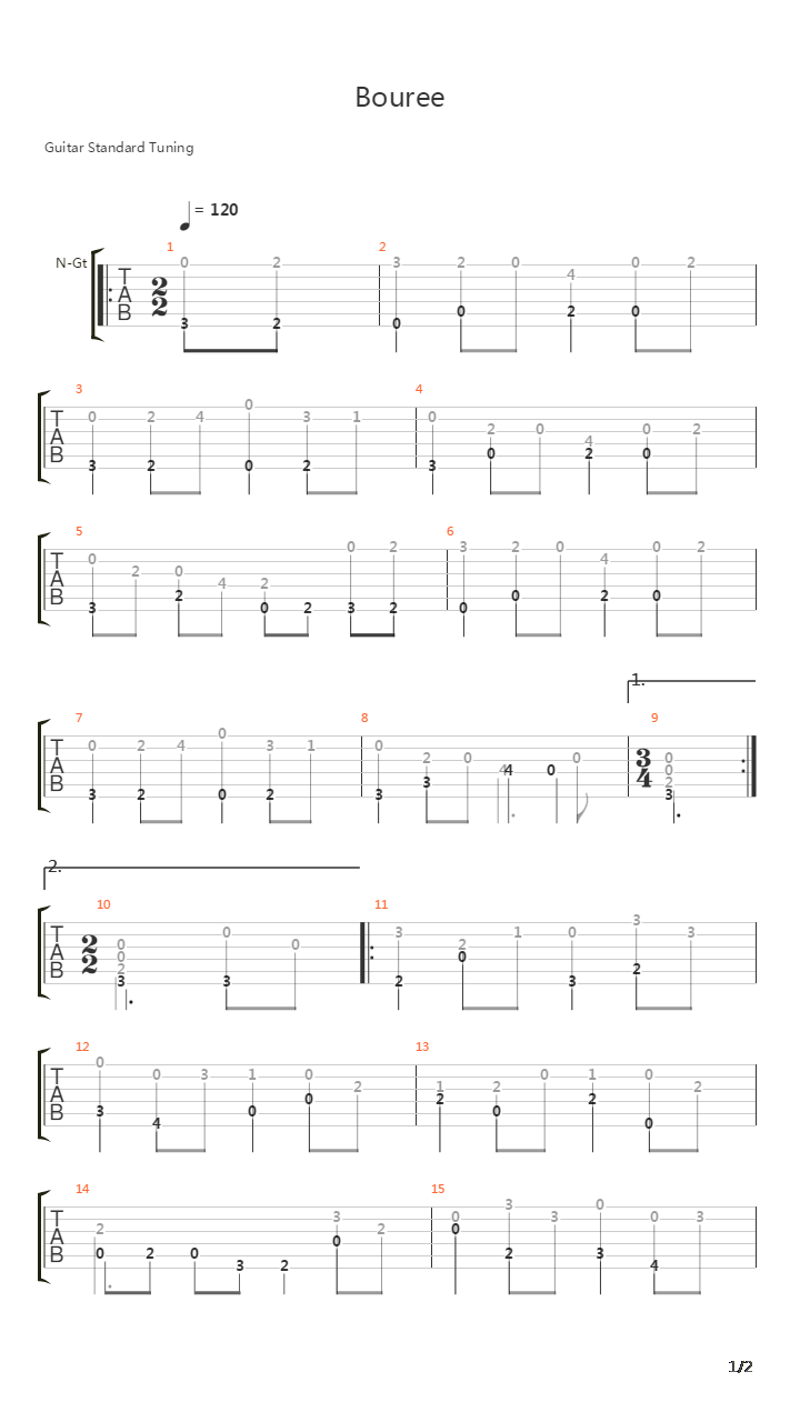 Bouree (From Lute suite no. 1 in E minor)吉他谱