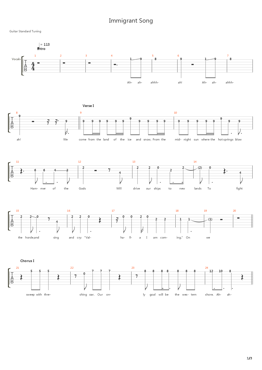 Immigrant Song吉他谱