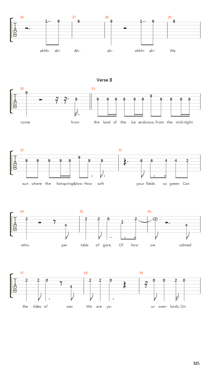 Immigrant Song吉他谱